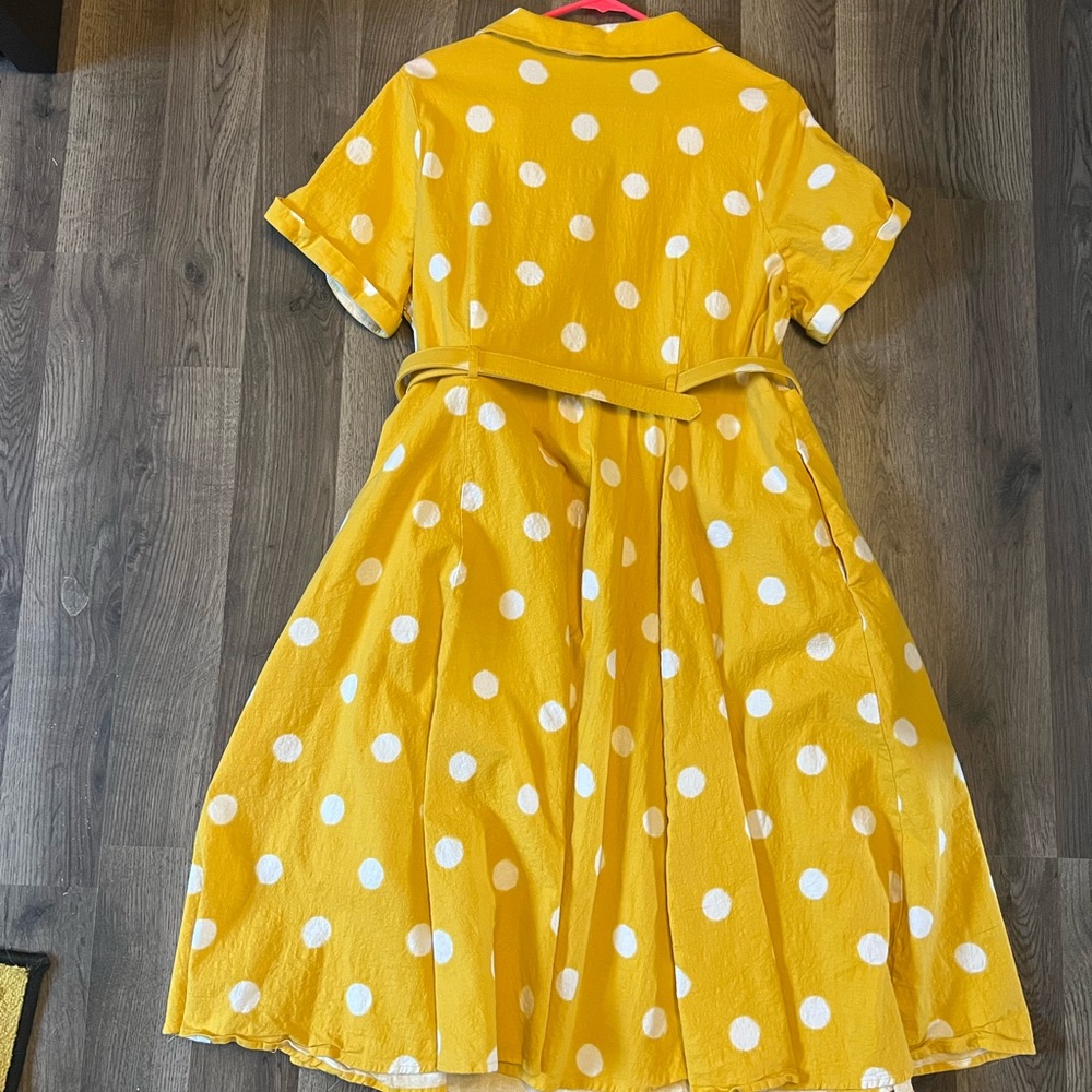 Modcloth Yellow and White Polka Dot Fit & Flare Dress - Size 20 - Picture 2 of 5